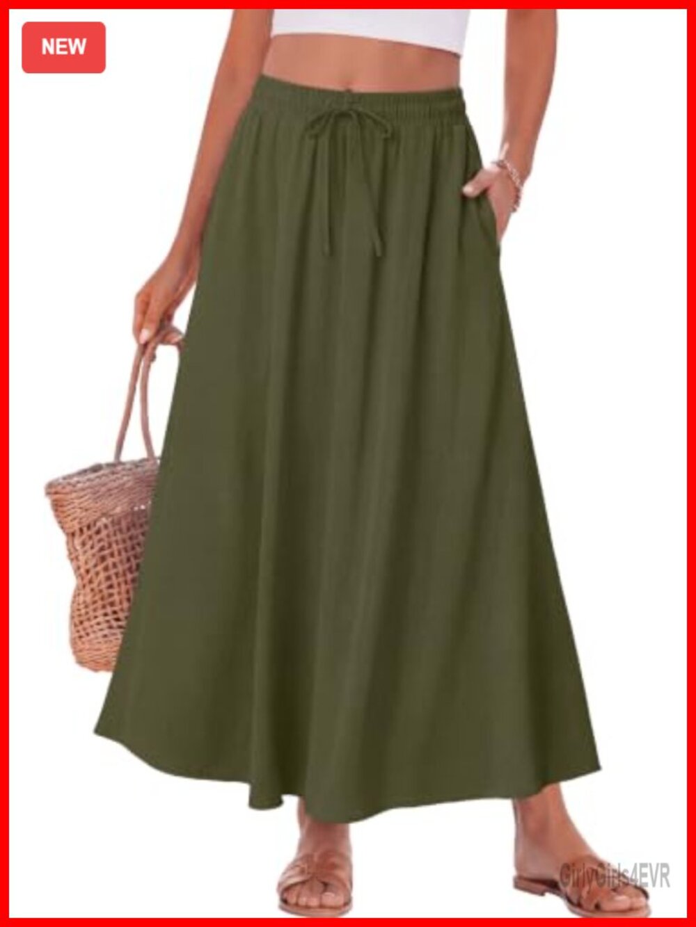 Women's A-Line Maxi Skirt with Pockets High Waisted Flowy Long Skirt